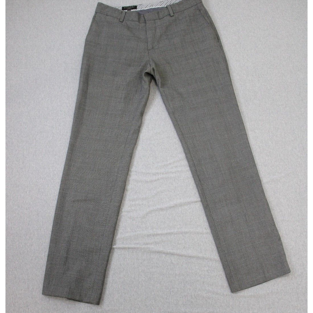 Banana Republic Pants Mens 32 X 34 Gray Plaid Tailored Slim Flat Front Dress